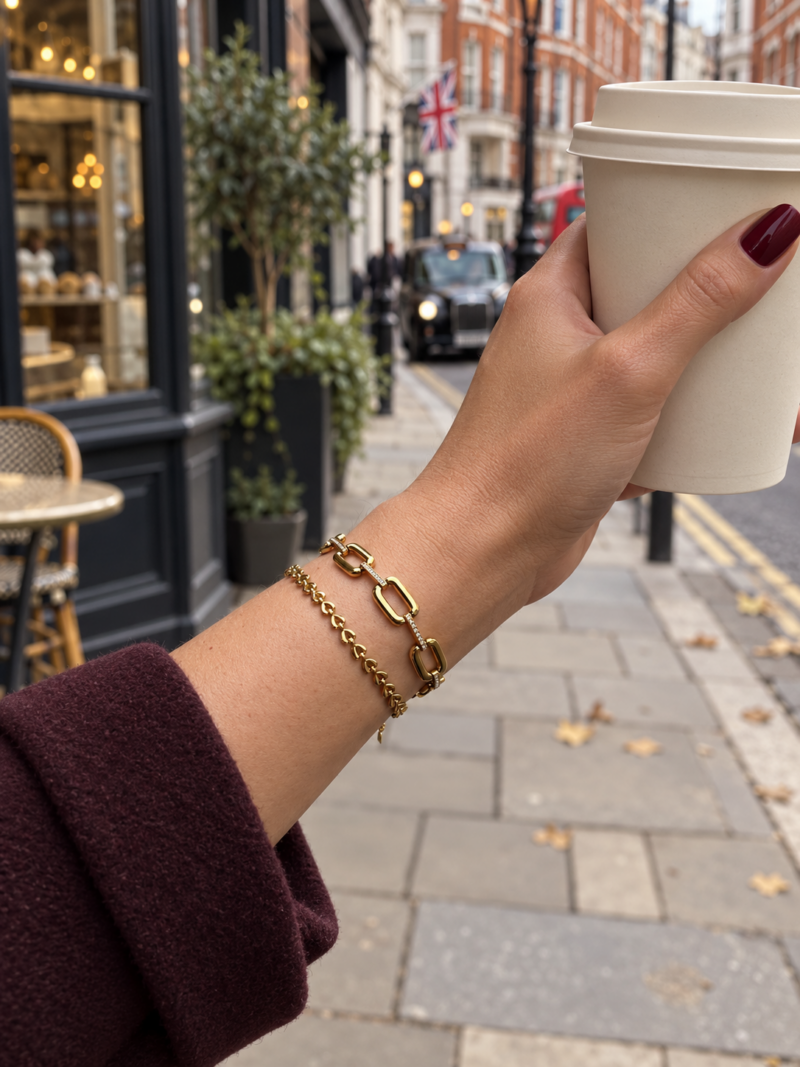 18K Gold Plated Stainless Steel Heart Link Bracelet
