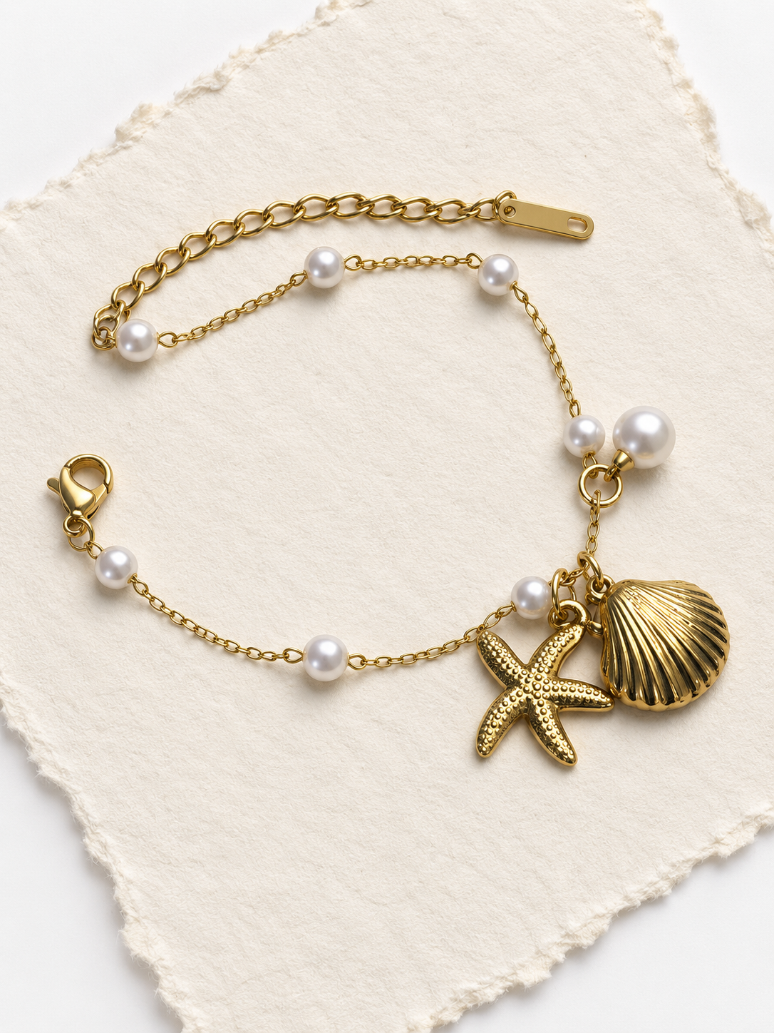 18K Gold Plated Stainles Steel Shell Glass Pearl Bracelet