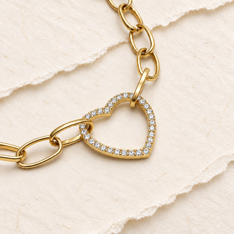 Stainless Steel Rhinestone Heart Bracelet