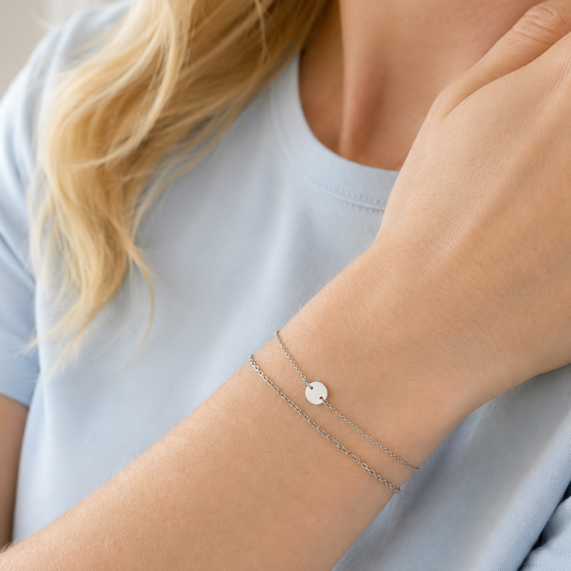 Stainless Steel Silver Colour Minimalist Charm Bracelet