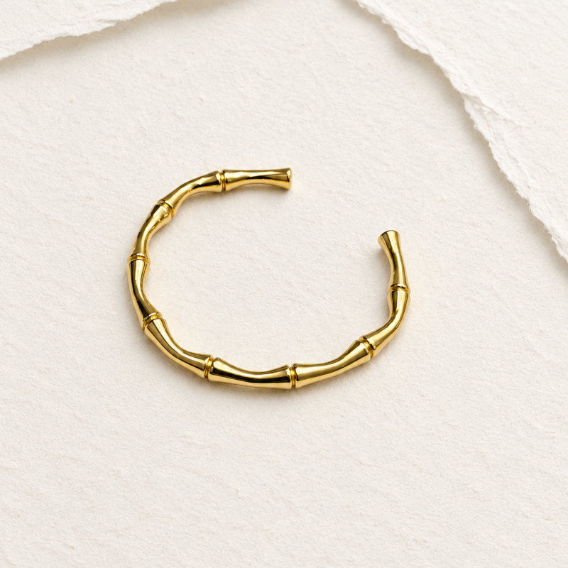 18k Gold Plated Stainless Steel Bamboo Bracelet