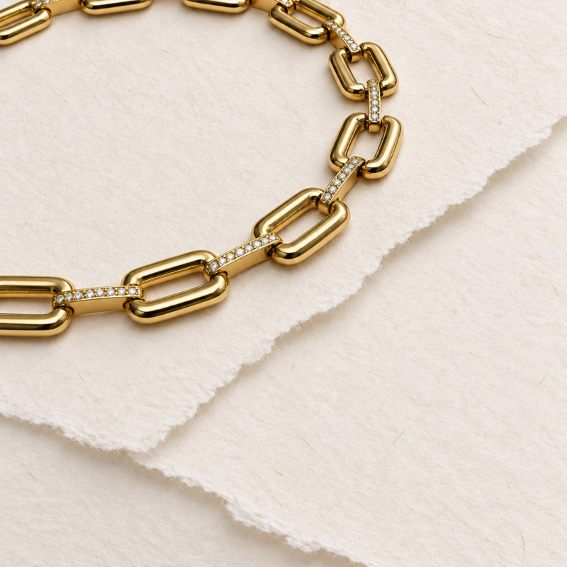 18K Gold Plated Stainles Steel Rhinestone Chain Bracelet