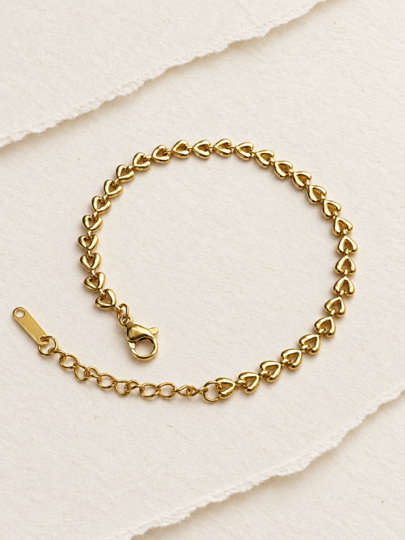 18K Gold Plated Stainless Steel Heart Link Bracelet