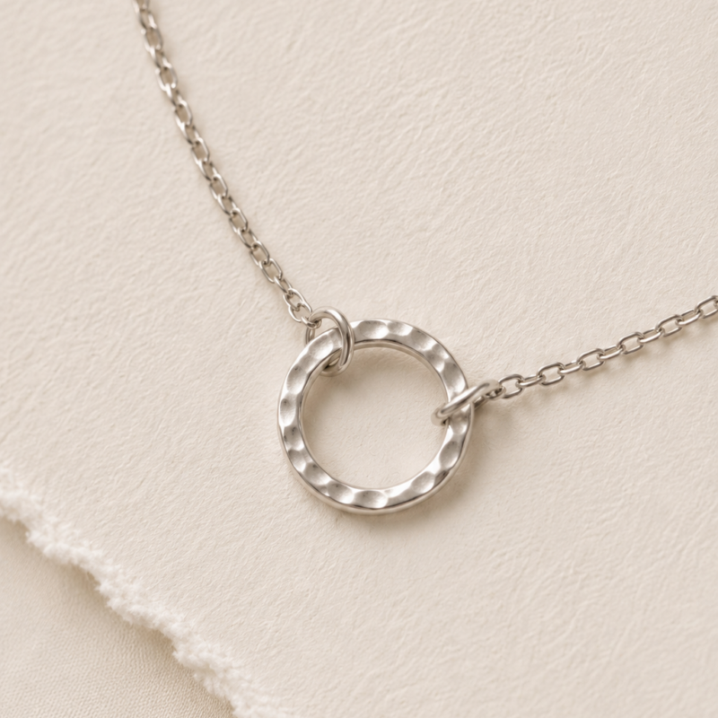 316L Stainless Steel Silver Colour Hammered Necklace