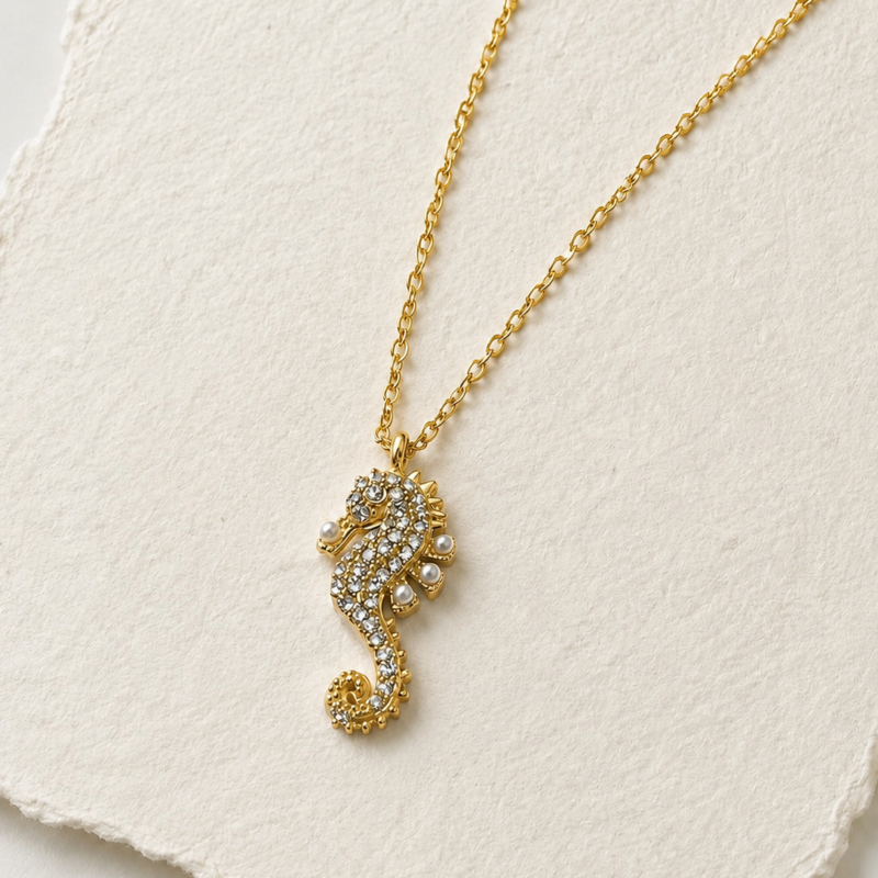 18K Gold Plated Stainless Steel Seahorse Pendant Necklace