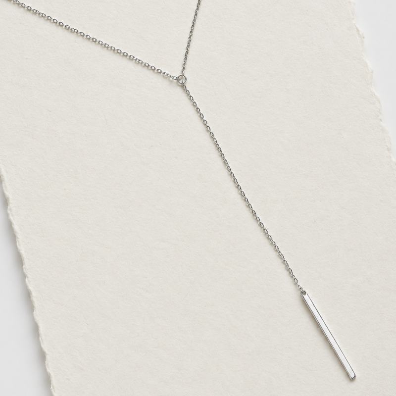 Stainless Steel Siver Colour Long Bar Pendant Necklace