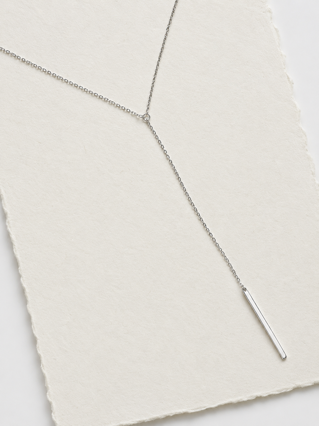 Stainless Steel Siver Colour Long Bar Pendant Necklace