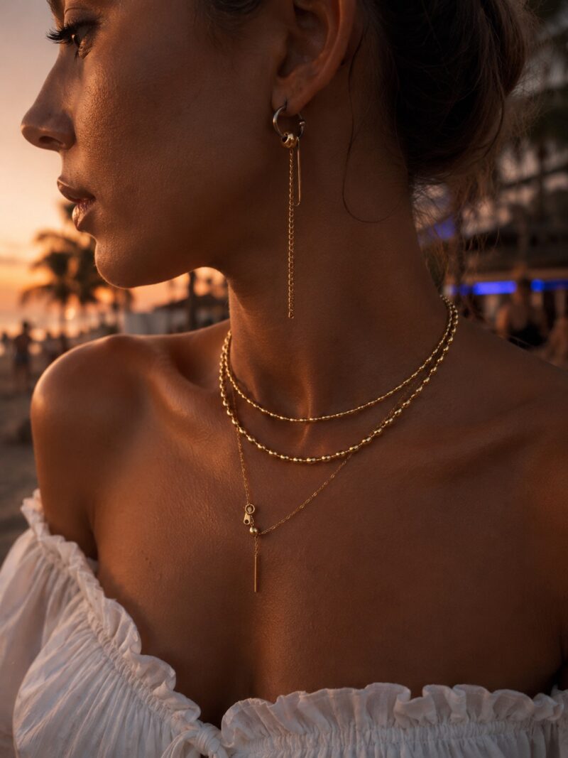 18K Gold Plated Stainless Steel Double Layer Necklace