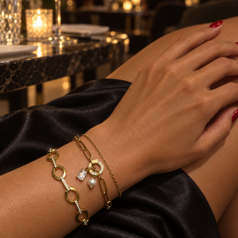 18K Gold Plated Stainless Steel Rhinestone Tennis Chain Bracelet