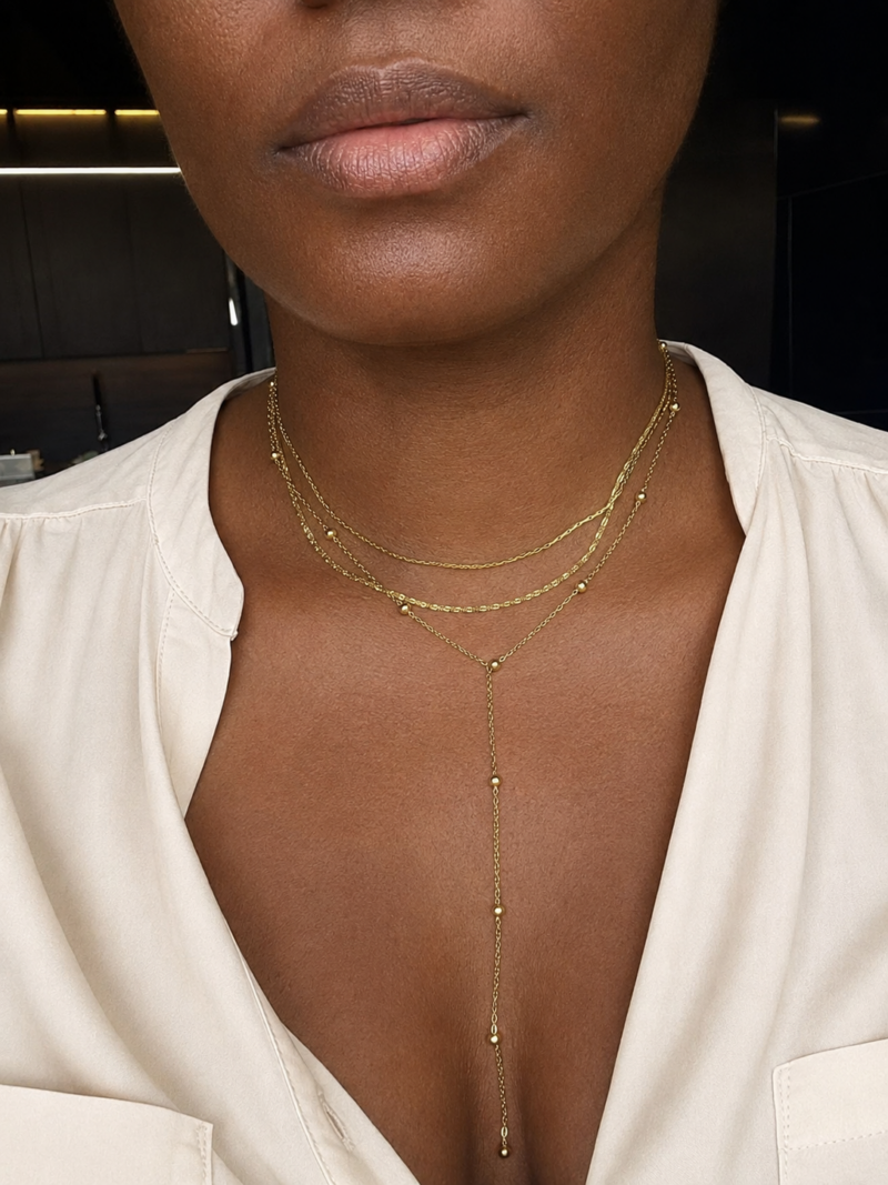18K Gold Plated Stainless Steel Triple Layer Choker Necklace