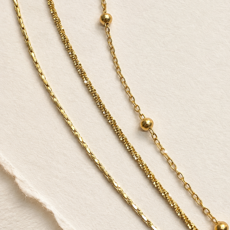 N00027 18K Gold Plated Stainless Steel Triple Layer Choker Necklace