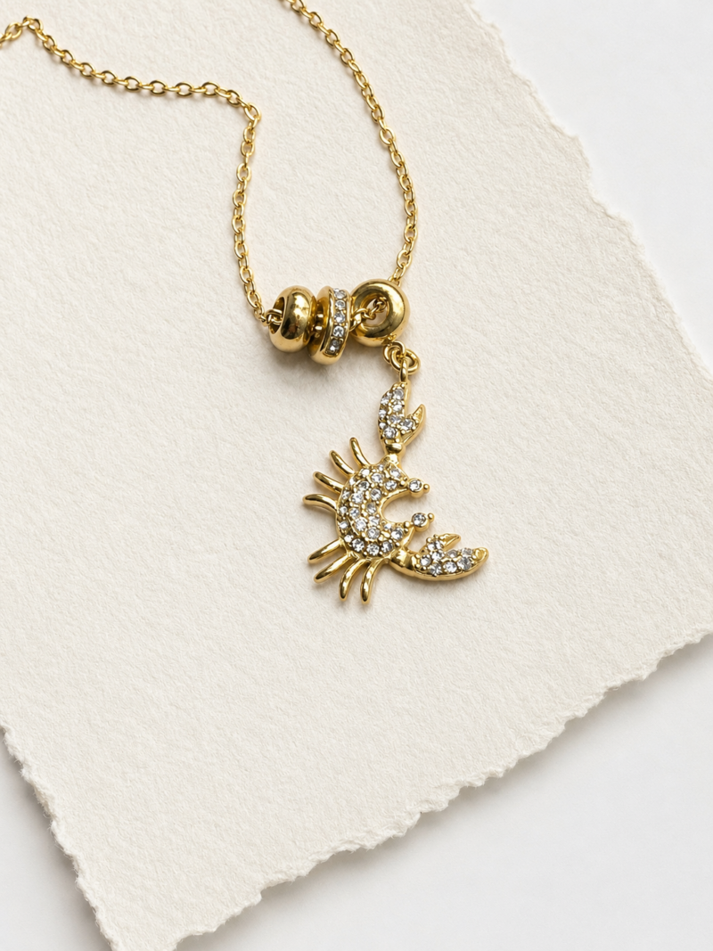 18K Gold Plated Stainless Steel Zircon Crab Pendant Necklace