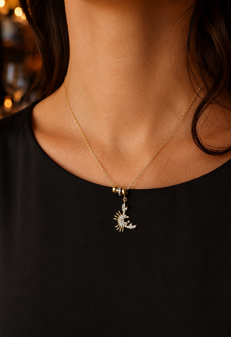18K Gold Plated Stainless Steel Zircon Crab Pendant Necklace