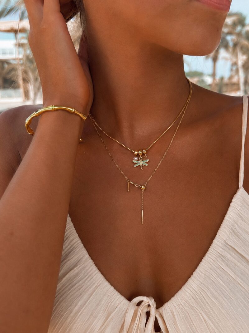 18K Gold Plated Stainless Steel Zircon Dragonfly Necklace