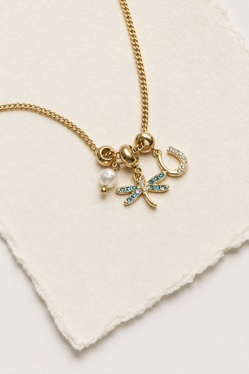 18K Gold Plated Stainless Steel Zircon Dragonfly Necklace