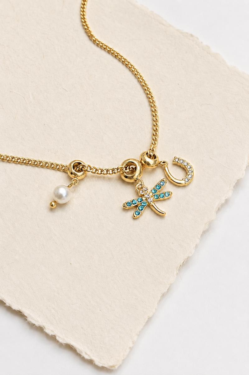 18K Gold Plated Stainless Steel Zircon Dragonfly Necklace