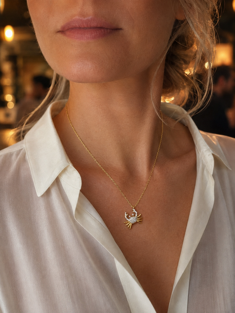 18k Gold Plated Stainless Steel Zircon Crab Pendant Necklace