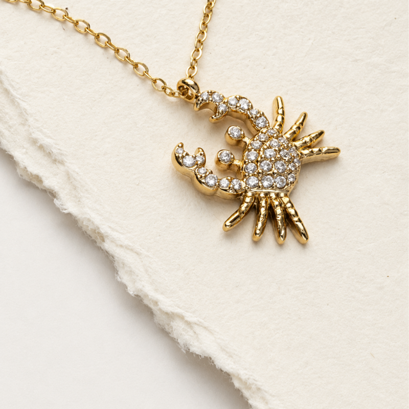 N00031 18k Gold Plated Stainless Steel Zircon Crab Pendant Necklace