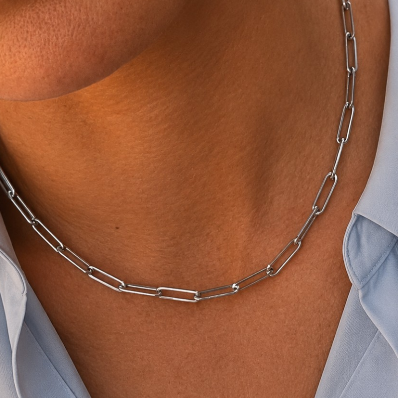 N00033 Stainless Steel Silver Colour Chain Choker Necklace