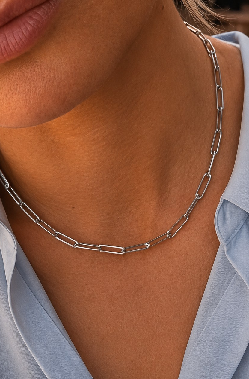 Stainless Steel Silver Colour Chain Choker Necklace