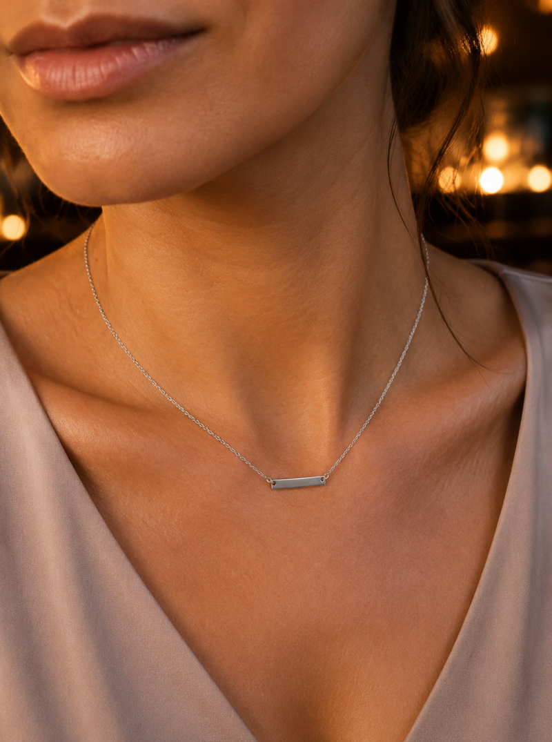 Stainless Steel Minimalist Chain Vertical Pendant Silver colour Necklace