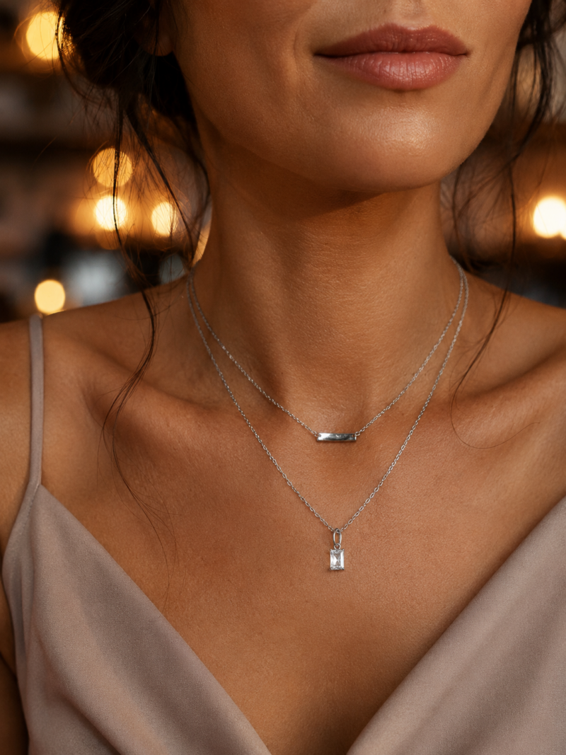 Stainless Steel Minimalist Chain Vertical Pendant Silver colour Necklace