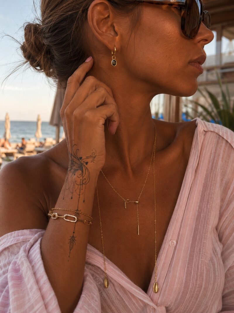 18K Gold Plated Stainless Steel Long Chain Shell Shape Pendant Necklace