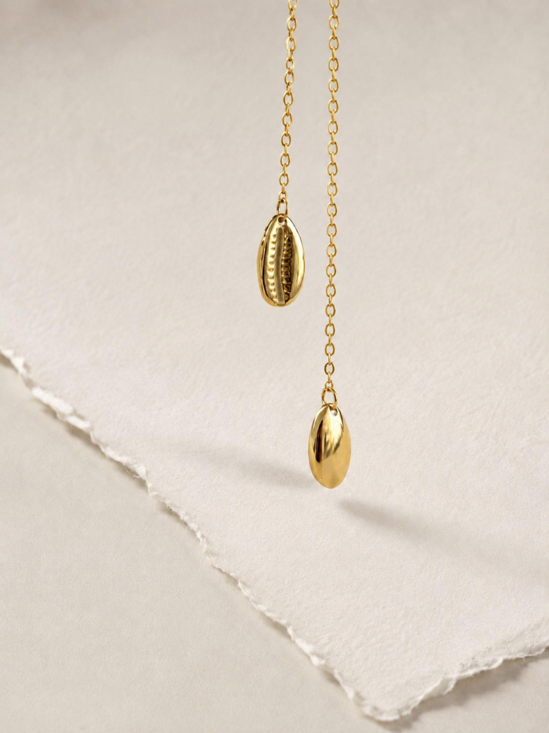 18K Gold Plated Stainless Steel Long Chain Shell Shape Pendant Necklace
