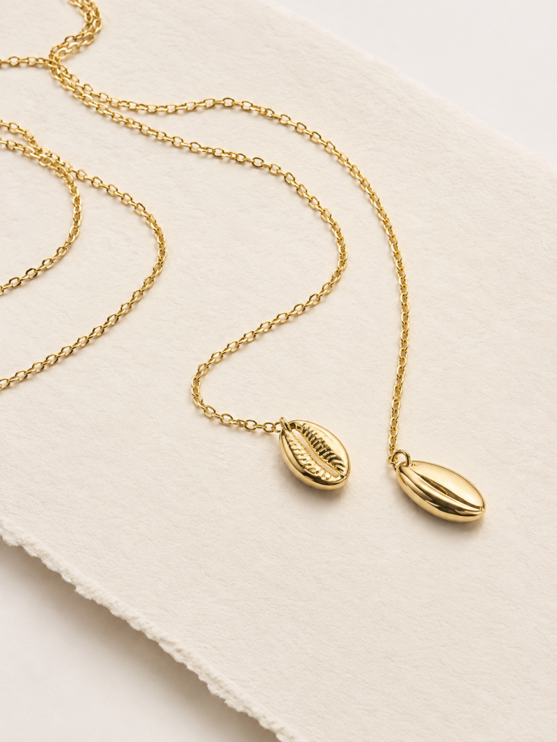 18K Gold Plated Stainless Steel Long Chain Shell Shape Pendant Necklace