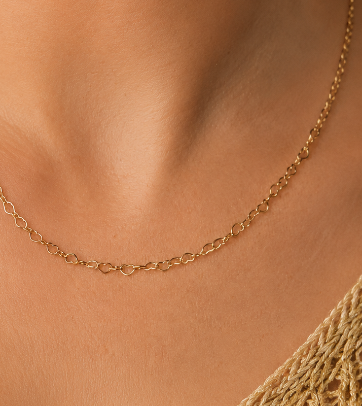 14K Gold Plated Stainless Steel Heart Link Chain Necklace