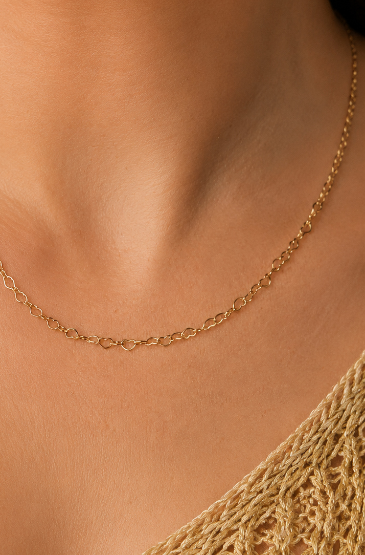 14K Gold Plated Stainless Steel Heart Link Chain Necklace