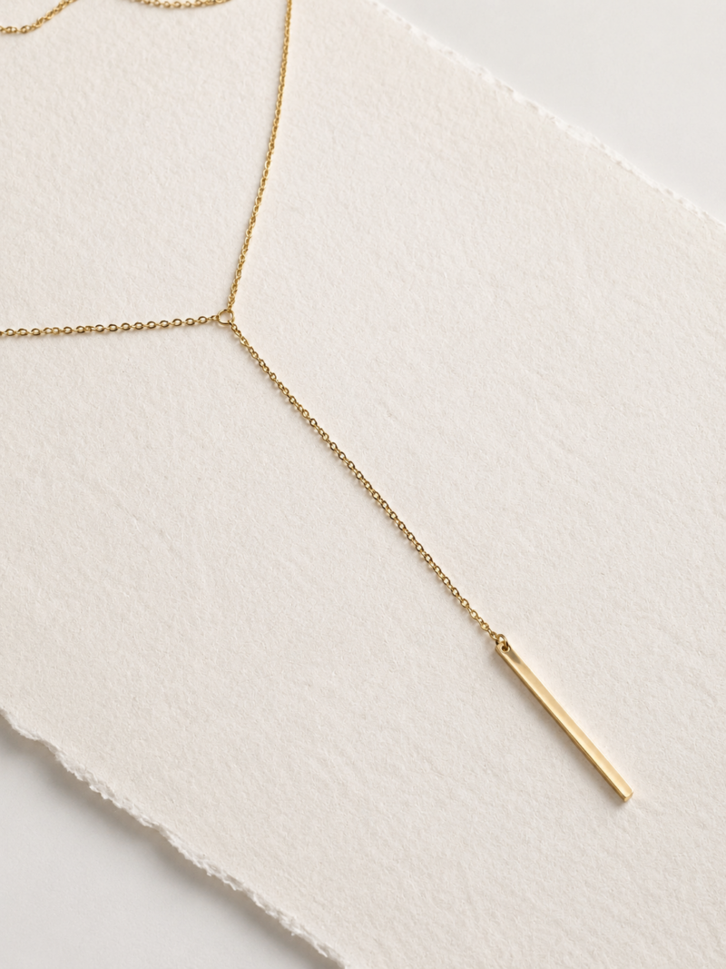 Stainless Steel Gold Colour Long Bar Pendant Necklace