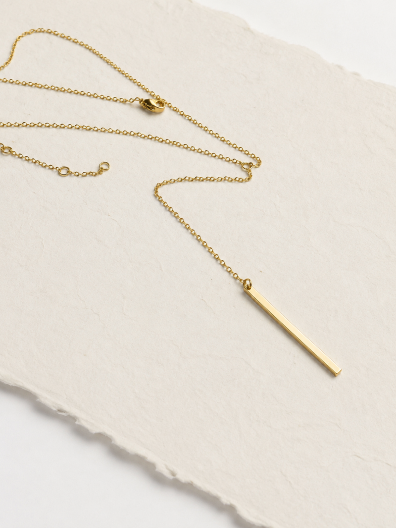 Stainless Steel Gold Colour Long Bar Pendant Necklace