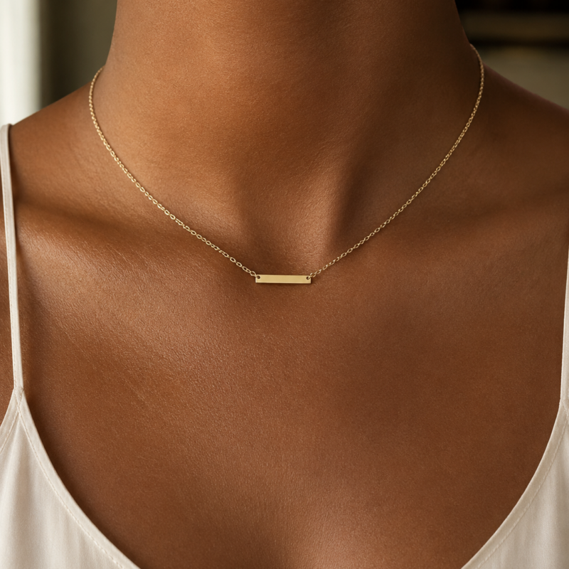 Stainless Steel Silver Colour Minimalist Vertical Pendant Necklace