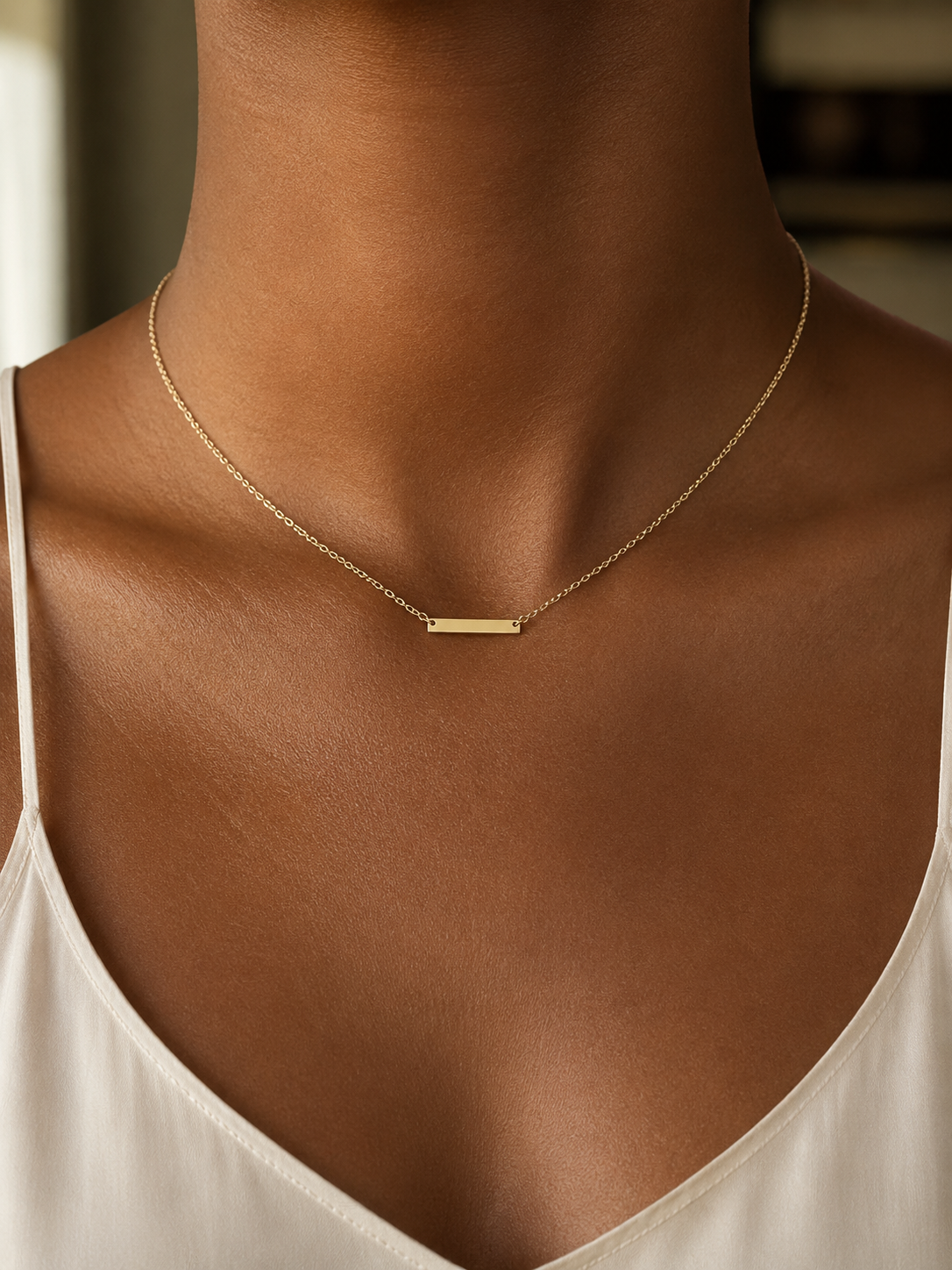 Stainless Steel Silver Colour Minimalist Vertical Pendant Necklace