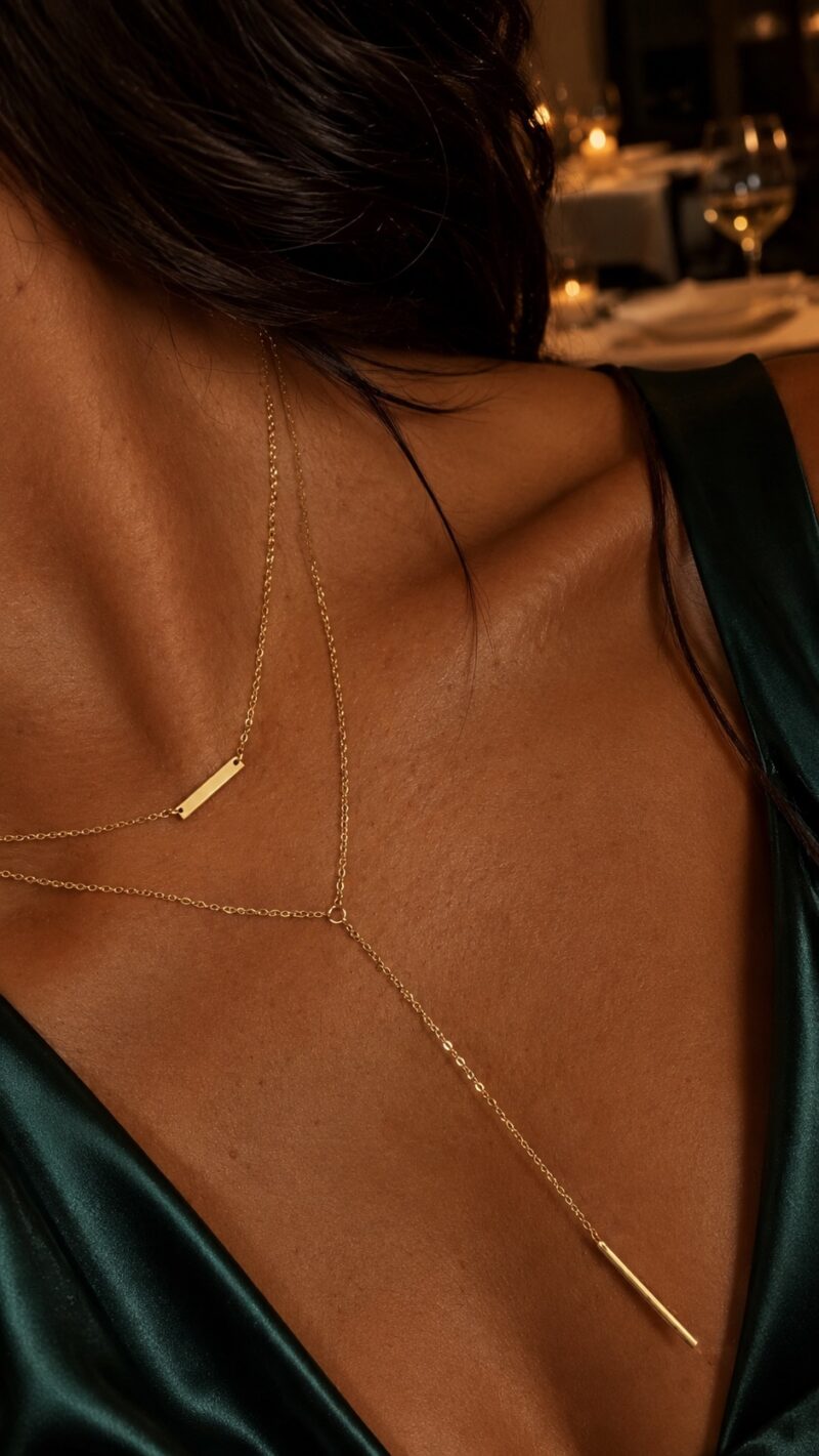 Stainless Steel Silver Colour Minimalist Vertical Pendant Necklace