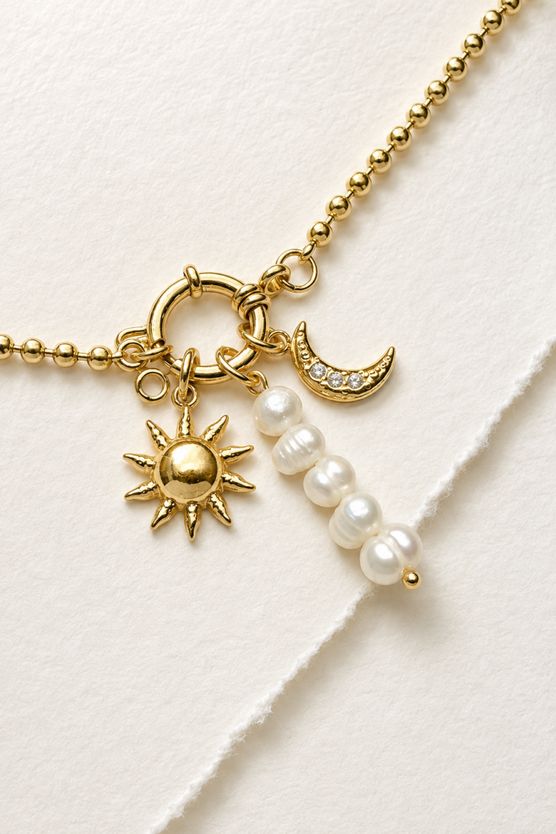 Stainless Steel Silver Pearl Colour Triple Pendant Necklace