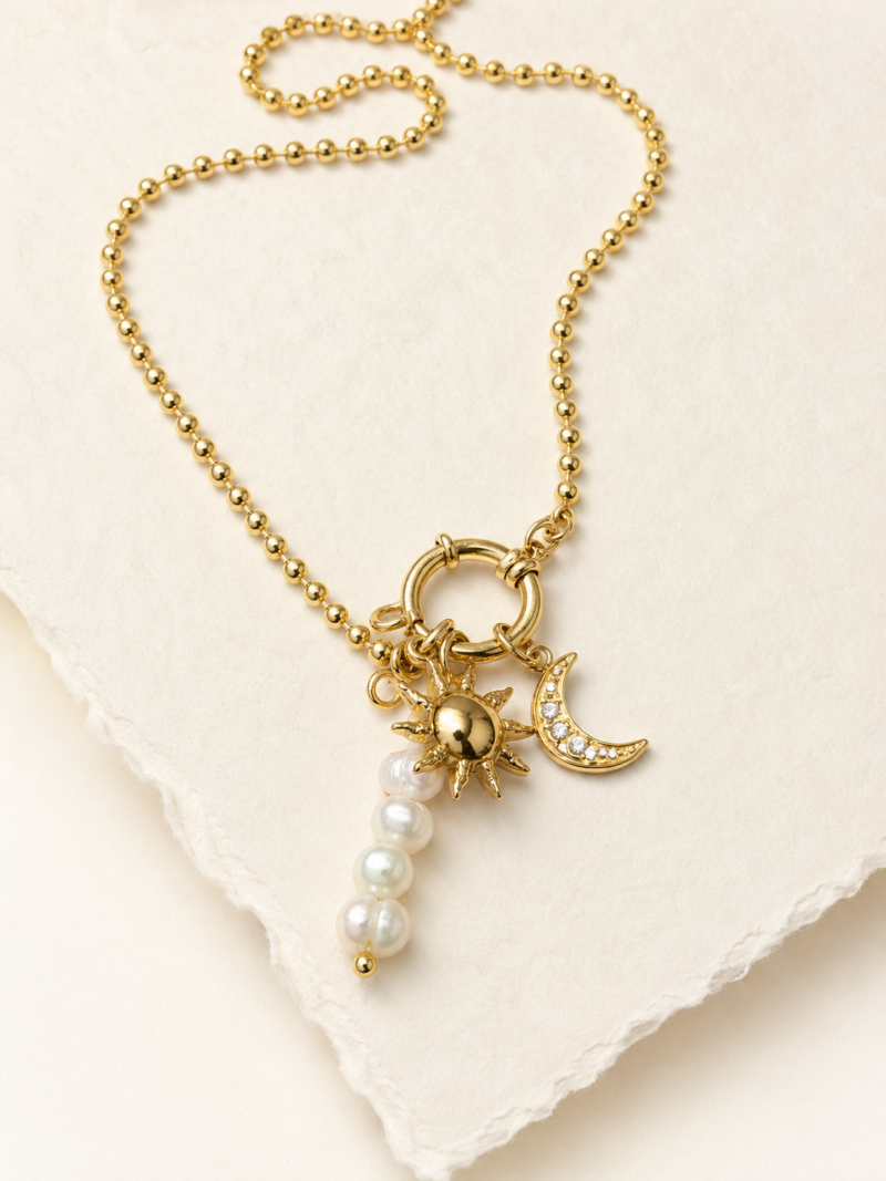 Stainless Steel Silver Pearl Colour Triple Pendant Necklace