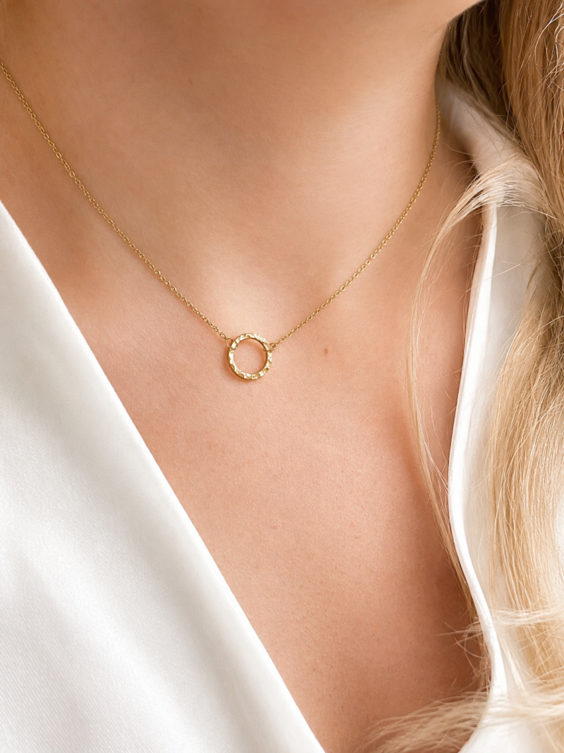 18K Gold Plated 316L Stainless Steel Hammered Necklace