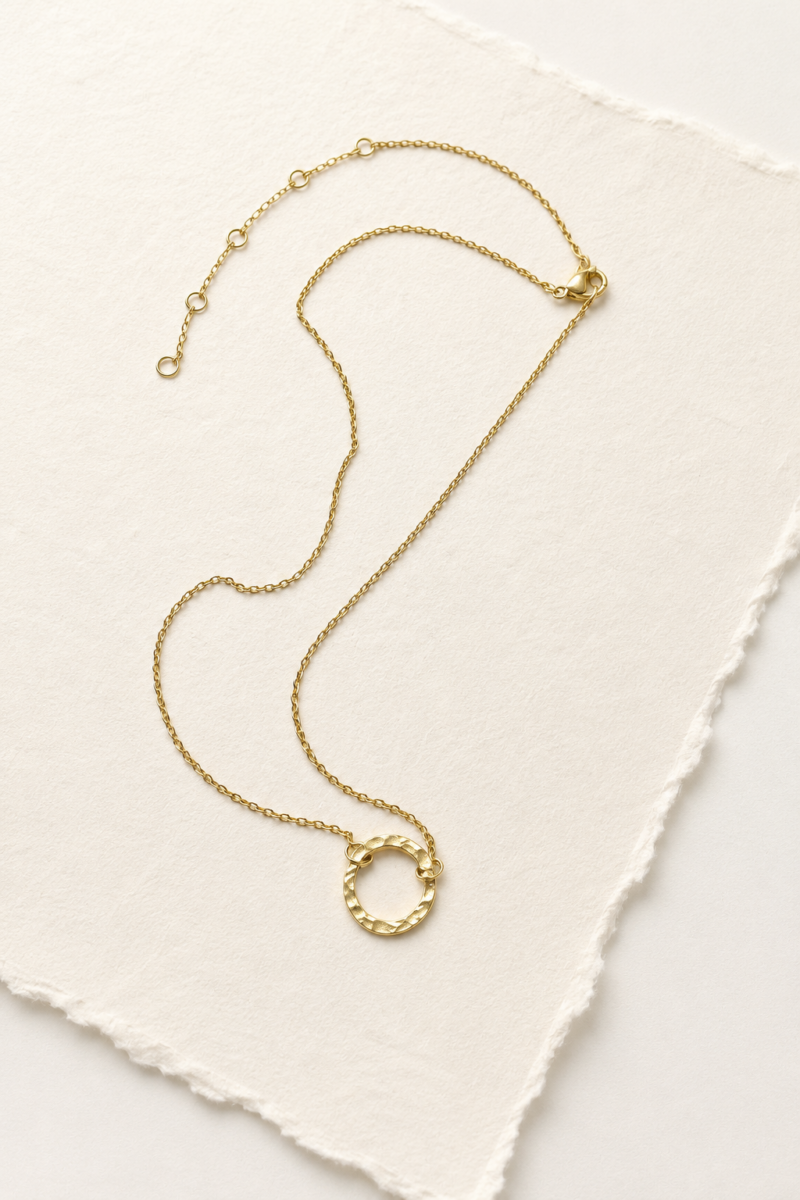 18K Gold Plated 316L Stainless Steel Hammered Necklace