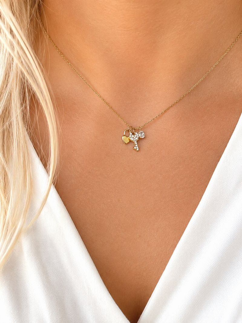 18K Gold Plated Stainless Steel Triple Pendant Necklace