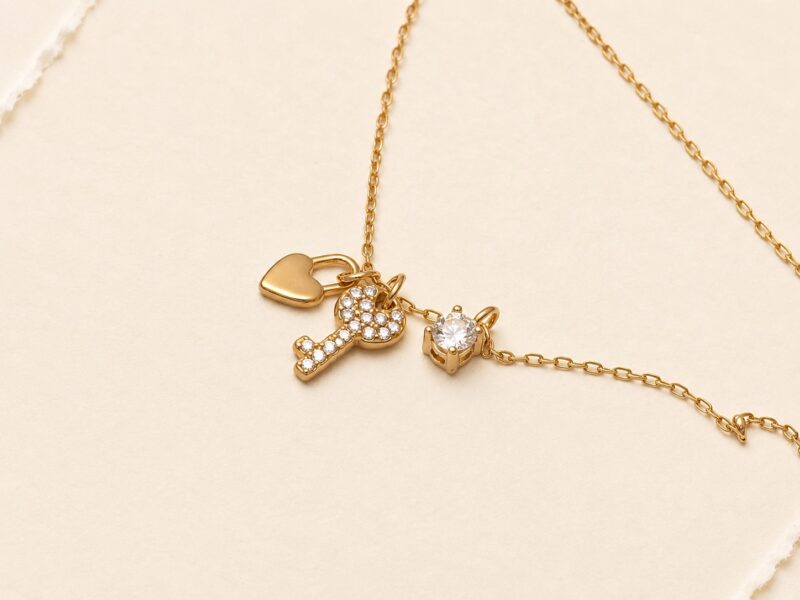18K Gold Plated Stainless Steel Triple Pendant Necklace