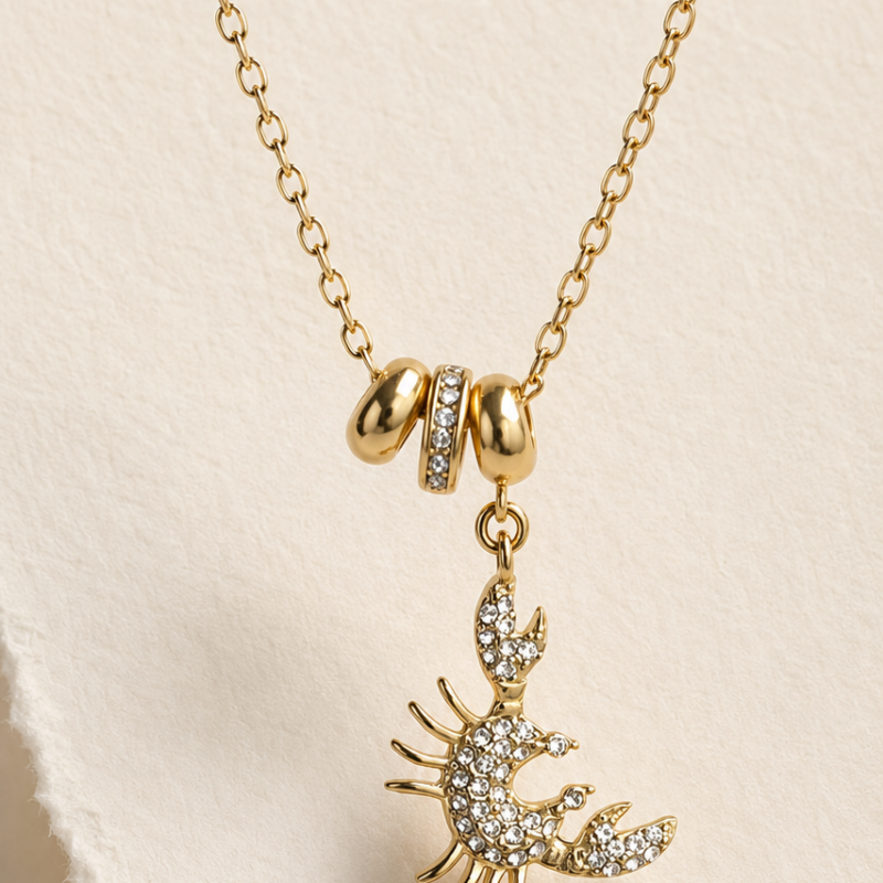 NOOO28 18K Gold Plated Stainless Steel Zircon Crab Pendant Necklace