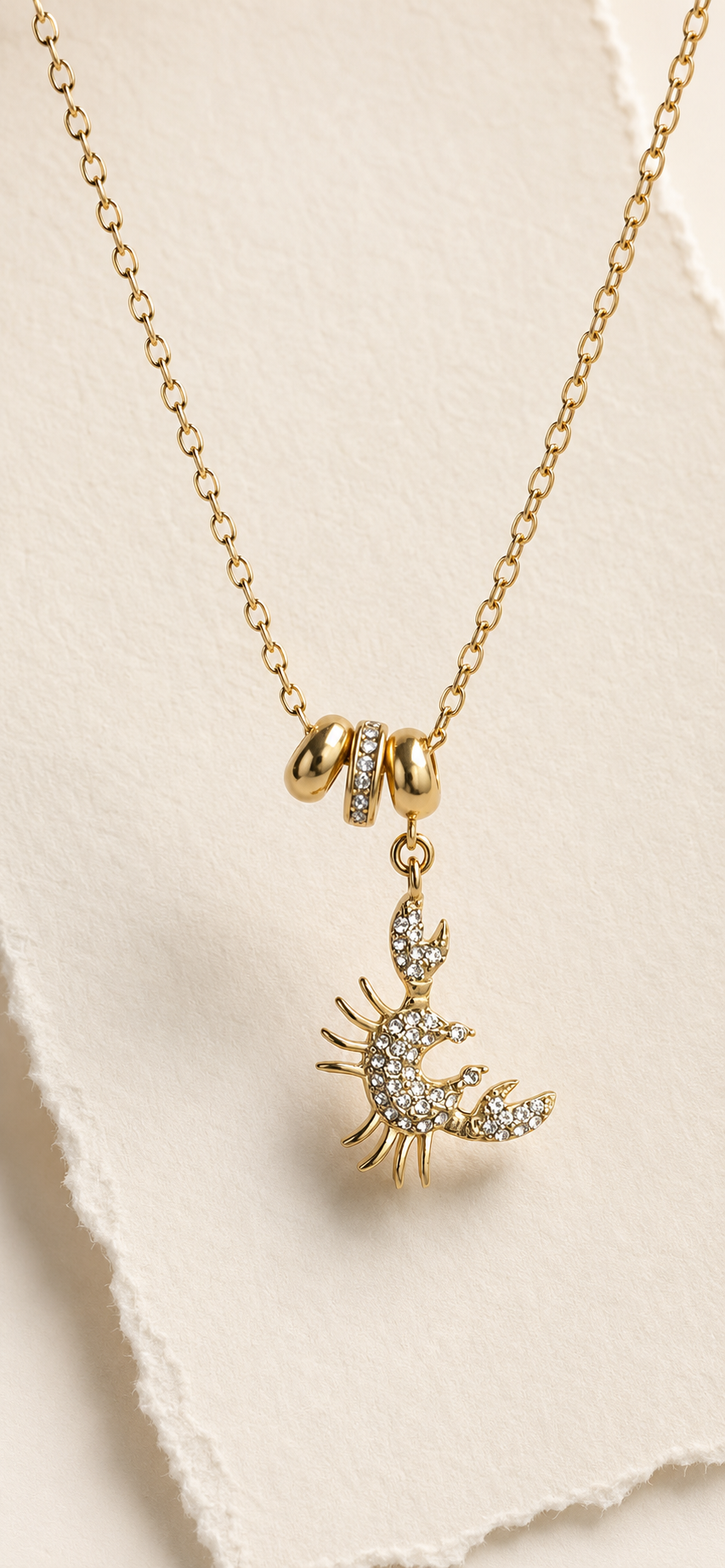 18K Gold Plated Stainless Steel Zircon Crab Pendant Necklace